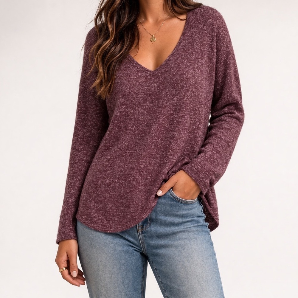 A New Day Womens NWT Burgundy Knit Top Size S Long Sleeve Lightweight Tee